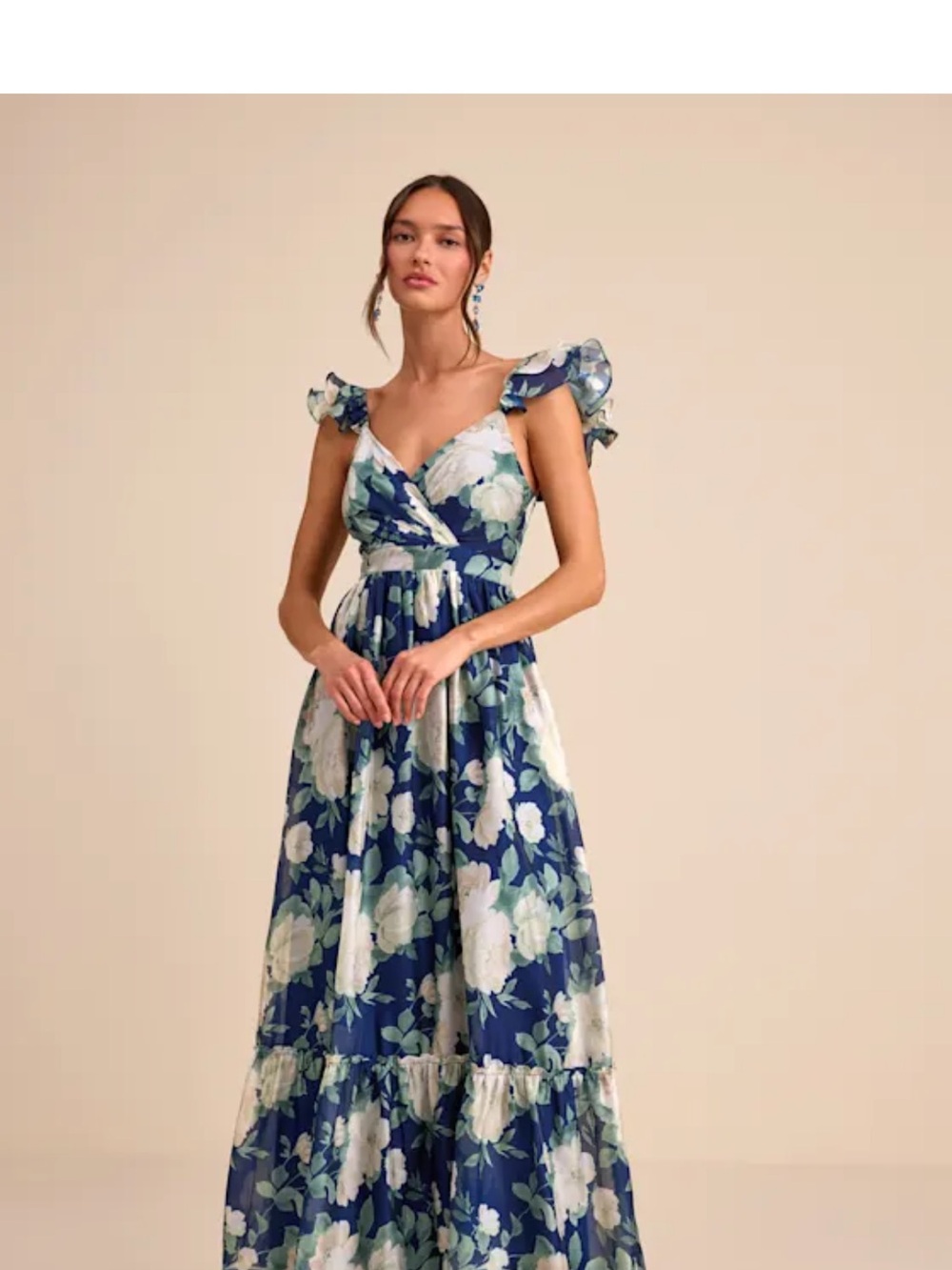 Lulu's Soirée Perfection Navy Floral Ruffles Tier Maxi Dress